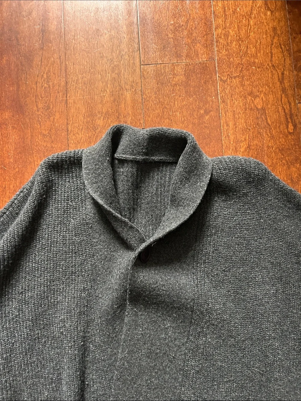 Lemaire  'Grey Melange' Men's Ribbed Shawl-Collar Wrap Cardigan, Size Small